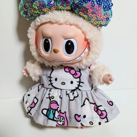 Custom Hello Kitty Dress and Oversized Sequin Bow Made to fit Labubu - Picture 4 of 5